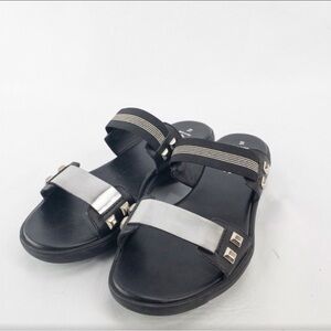 Aquatalia Black & Silver Slide Sandals